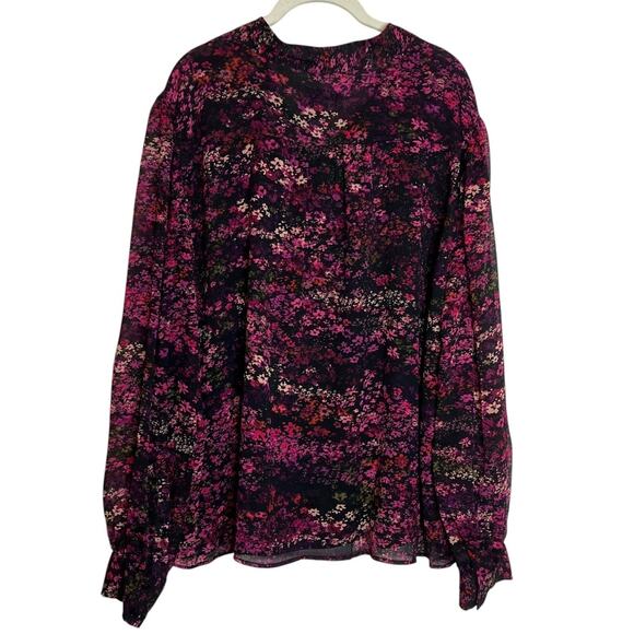 CeCe Womens Blouse Size 3X Black Pink Dark Floral Print Chiffon Long Sleeve - Picture 3 of 7